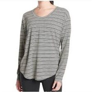 Athleta Top Black White Striped Cloudlight Stratus Scoop Neck Tee Long Sleeve M